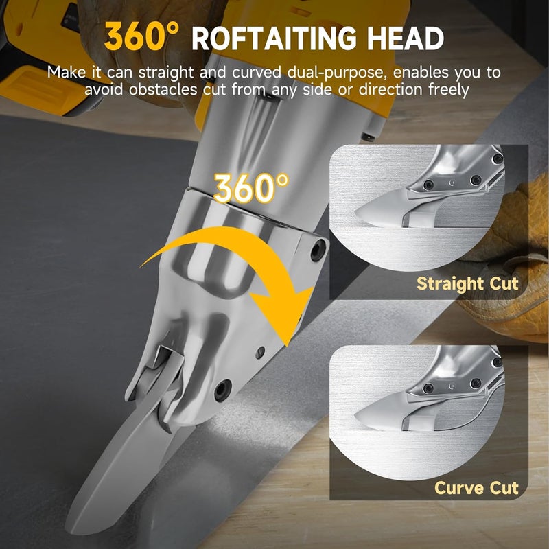 RexLeLXB مقص معدني لاسلكي لبطارية DeWalt 20V Max، قاطع معدني غير فرشاة 14GA مع رأس دوار 360°، عزم دوران 221 قدم-رطل لقص الصفائح الفولاذية، الحديد، السجاد، الجلد، الكرتون (بدون بطارية) - Image 3